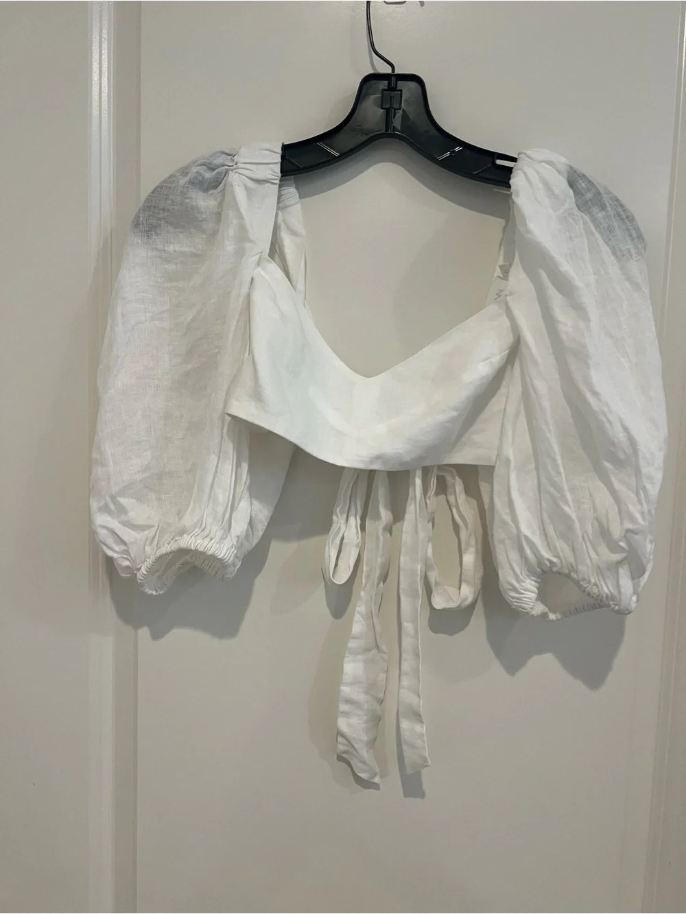Zimmermann White Puff-Sleeve Cropped Blouse